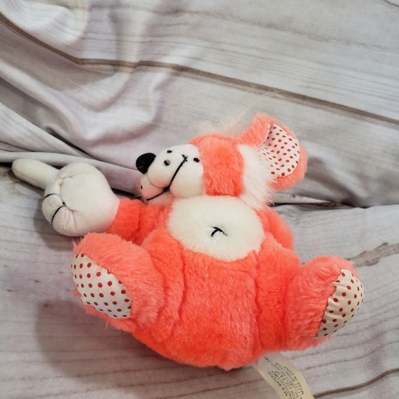Vintage Neon Orange Mouse Pointing Flipping Bird Plush Stuffed Toy 6 Inch - Picture 4 of 9